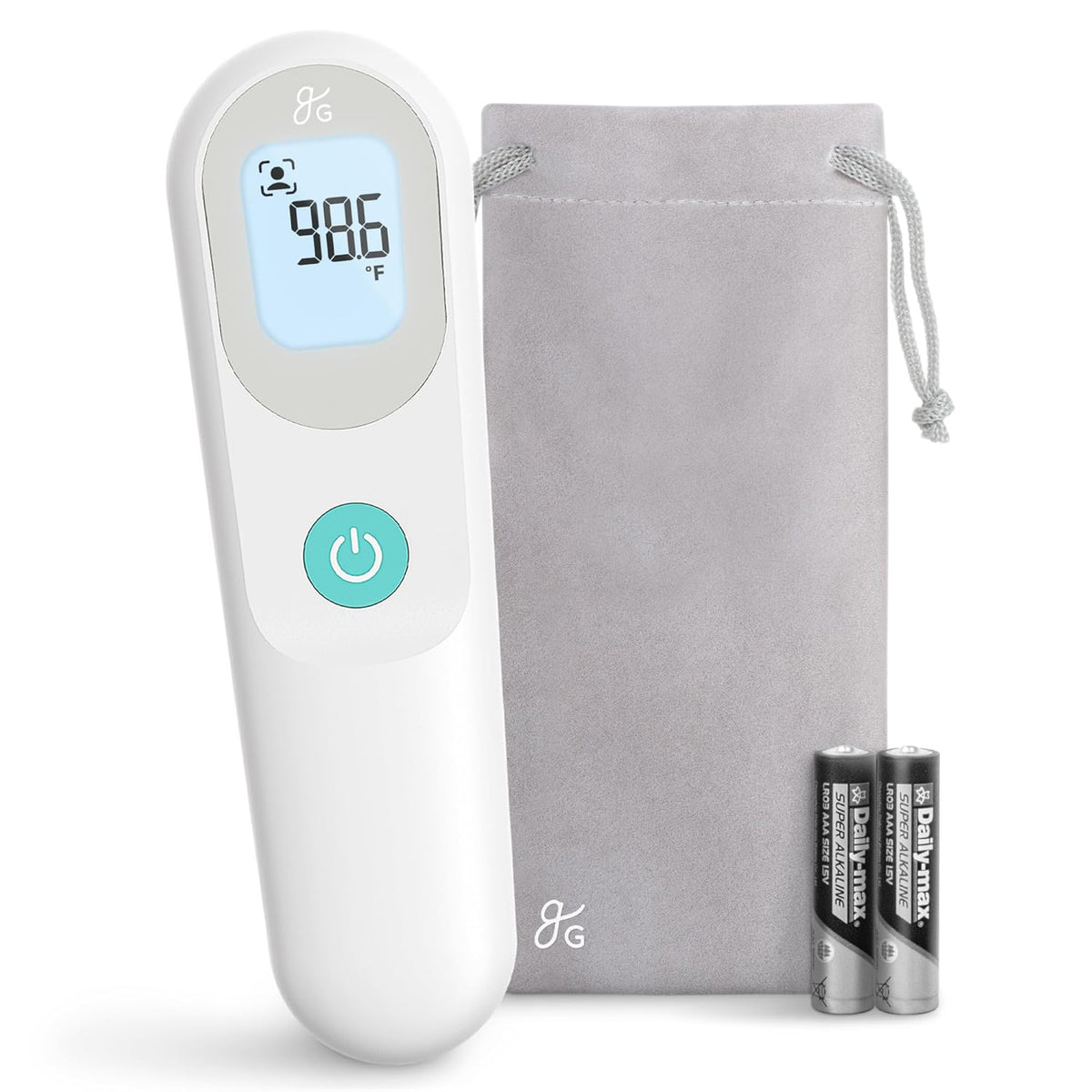 Greater Goods No-Touch Infrared Digital Thermometer for Adults, Kids, and Babies, Forehead Thermometer with Ergonomic Grip, Fever Alarm, White