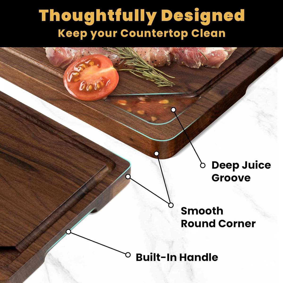 Heimlove 24x18 Walnut Cutting Board, Wooden Cutting Boards for Kitchen, Large Butcher Block Cutting Board, Wood Cutting Boards for Kitchen with Juice Groove, Gift for Festival, Wedding(Gift Box)