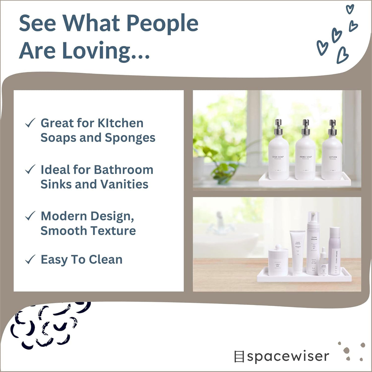 Countertop and Vanity Tray - 2 PC Large 11.7" Silicone Bathroom Trays, Counter Organizer, Dish Soap Sponge Holder Kitchen Sink Tray Organizer, Sink Caddy Toothbrush Key Kitchen Soap Trays