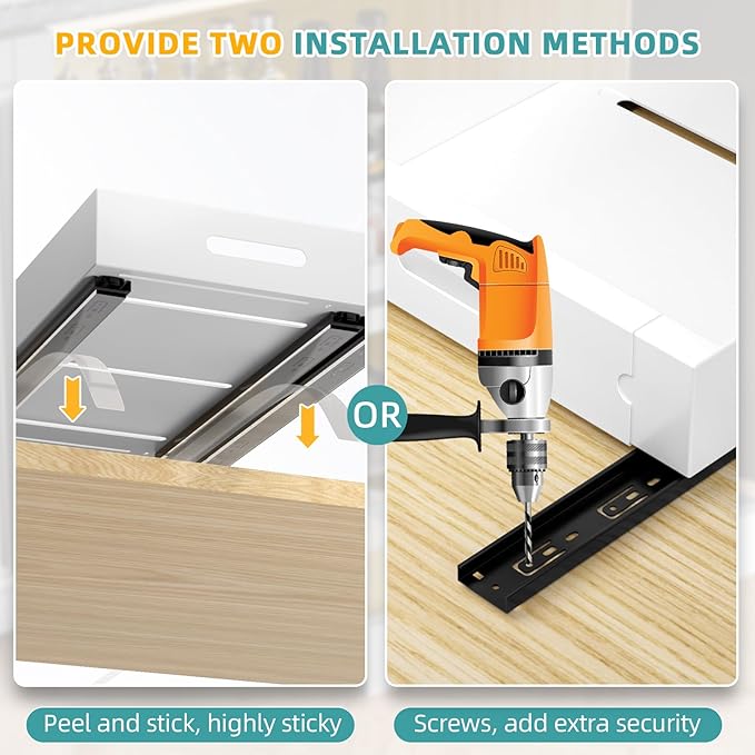 HBL' 1 Pack | 21" Deep Pull Out Cabinet Organizer Adhesive, (13.8" to 22.0") Width Expandable Sturdy Carbon Steel Roll-Out Drawers for Face Frame or Frameless Cabinets,Slide-Out Shelves for Pantry.