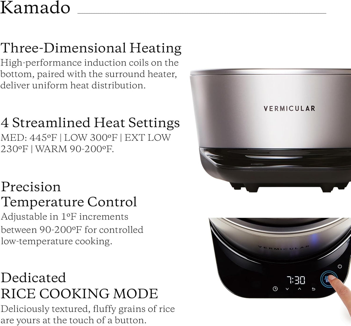 Vermicular Musui–Kamado (RICEPOT) | Cast Iron Induction Cooker | Precision Multicooker | Japanese Rice Cooker | Slow Cooker | Non-Toxic Enameled Cast Iron Pot | Matte Black & Silver | US Model (120V)