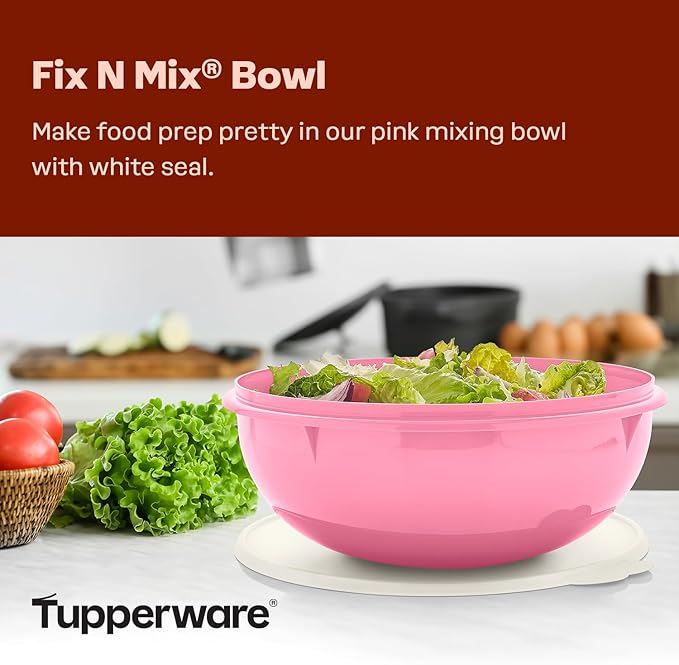 Tupperware Fix-N-Mix 1.7 Gallon Mixing Bowl with Lid, Pink Vintage Color, Dishwasher Safe and BPA Free (6.5 L)