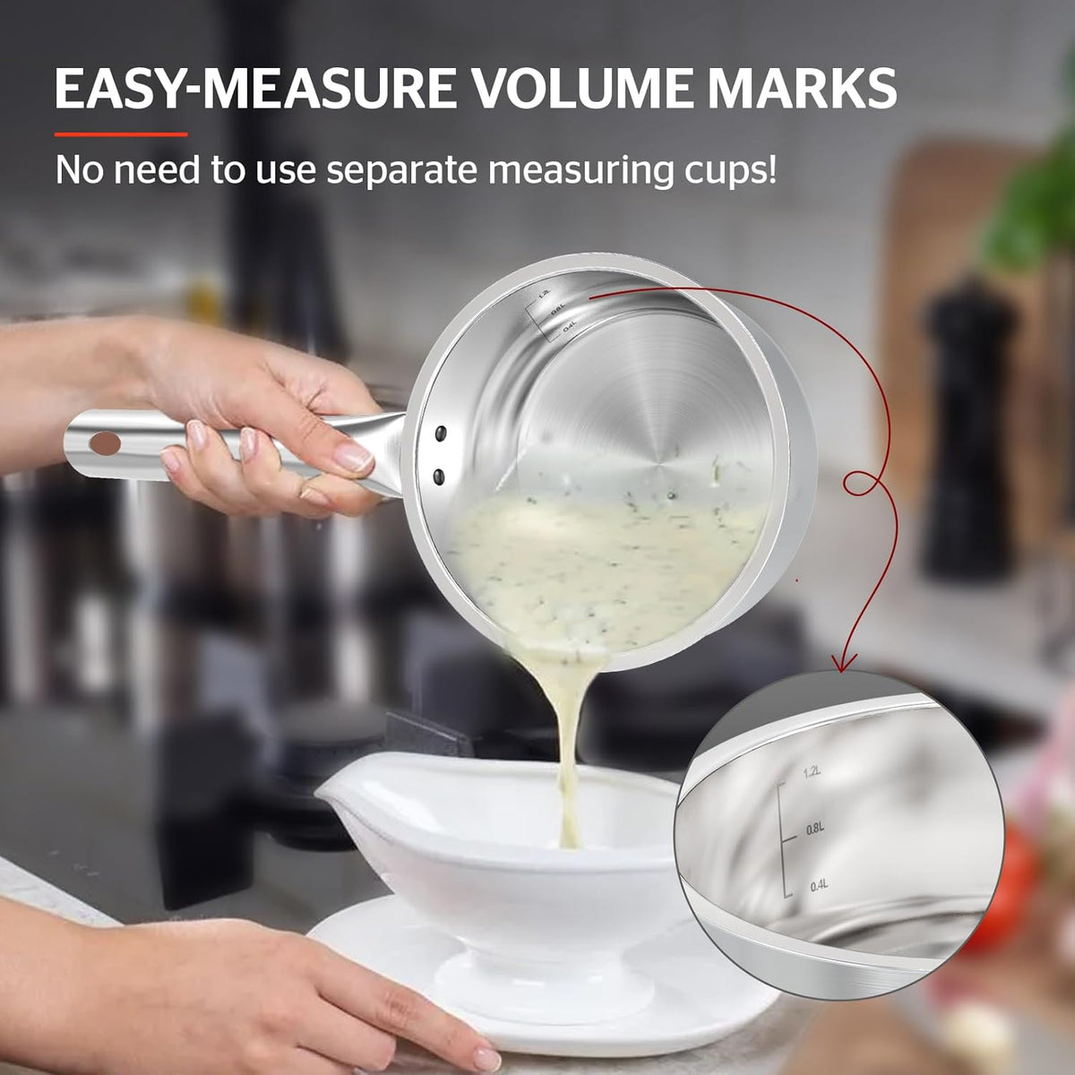 SUNHOUSE – 2 Quarts Stainless Steel Sauce Pan with Lid - PFOA-FREE, Stainless Steel Sauce Pan, Advanced Impact Bonding Induction Base, Stay-Cool Handle, Compatible with All Cooktops