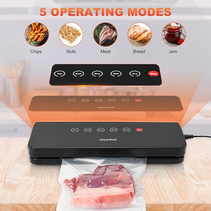 Food Vacuum Sealer Machine 10-In-1 with Bag Storage(Up to 20FT) and Cutter,Joyanksd Food Sealer Vacuum Sealer for Food with Moist/Dry/Canister 5 Food Modes, Starter Kits Bags*5 and Bag Roll*100KPa