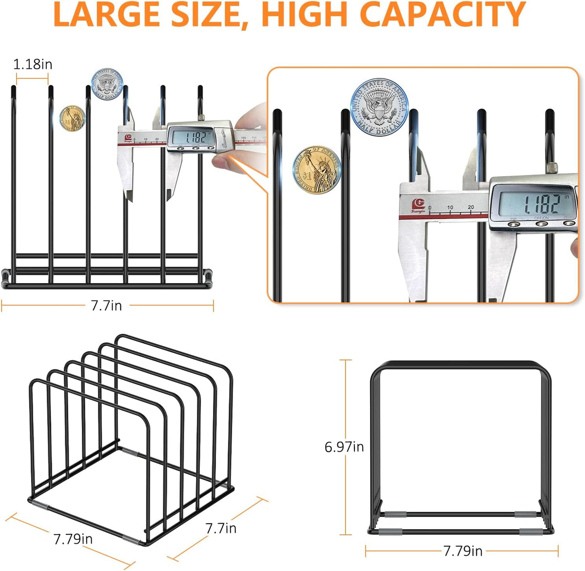Kitchen Cabinet Organizer, Steel Cookware Holder, Divided Holder with 5 Slots for Skillets Baking Tray and Chopping Board Rack - Baking Pan Holder Storage (1 PC)