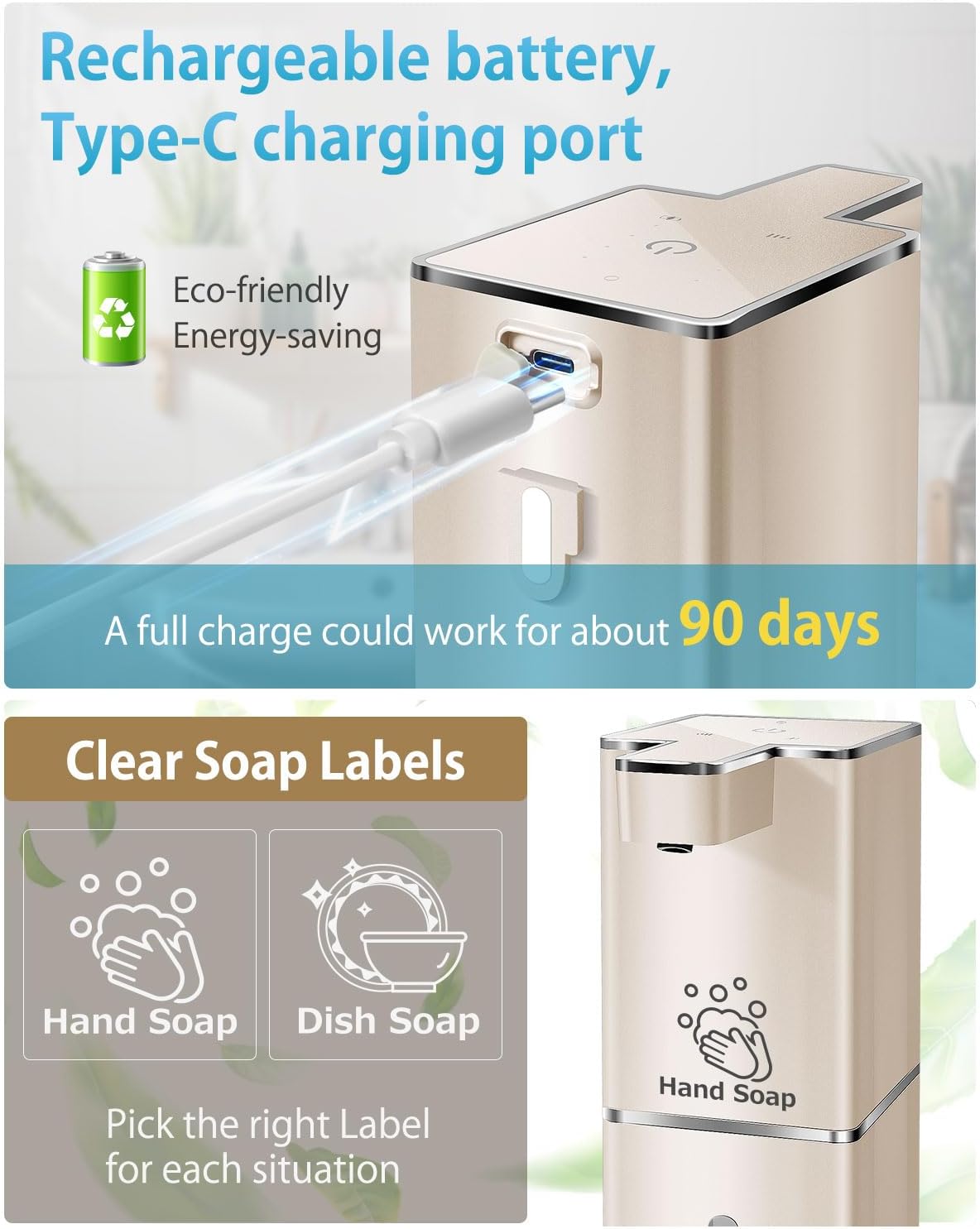 Automatic Soap Dispenser Touchless Foaming Soap Dispenser 300ml/12.8oz Rechargeable, Wall Mounted 4 Levels Adjustable Foam Soap Pump for Bathroom Kitchen Dish Soap