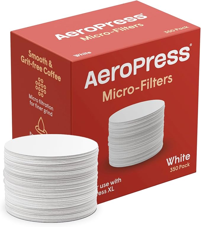 AeroPress Coffee Maker White Paper Micro-Filters, Compostable Coffee Filters Made From White, Chlorine-Free Paper, Fits Standard Size AeroPress Manual Coffee Makers, 350 Count