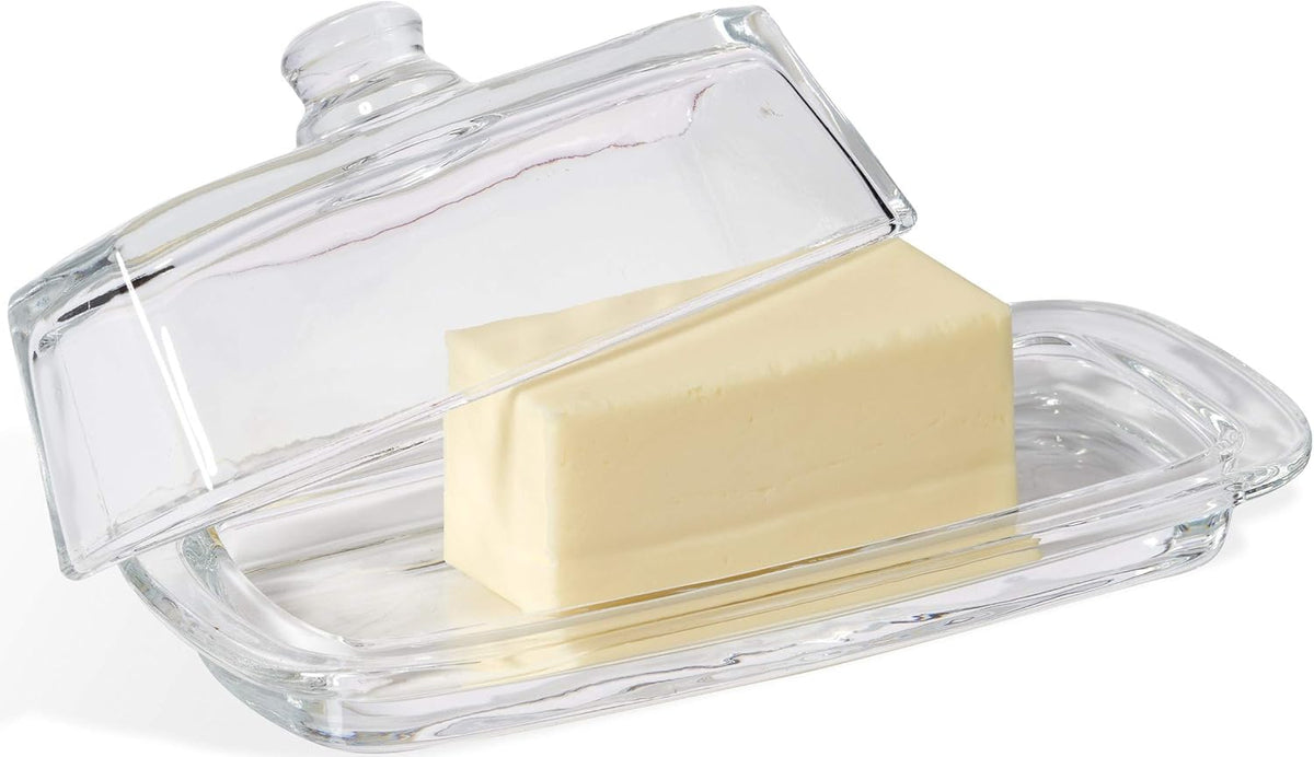 Bezrat Lead-Free Crystal Covered Modern French Butter Dish with Handle and Lid