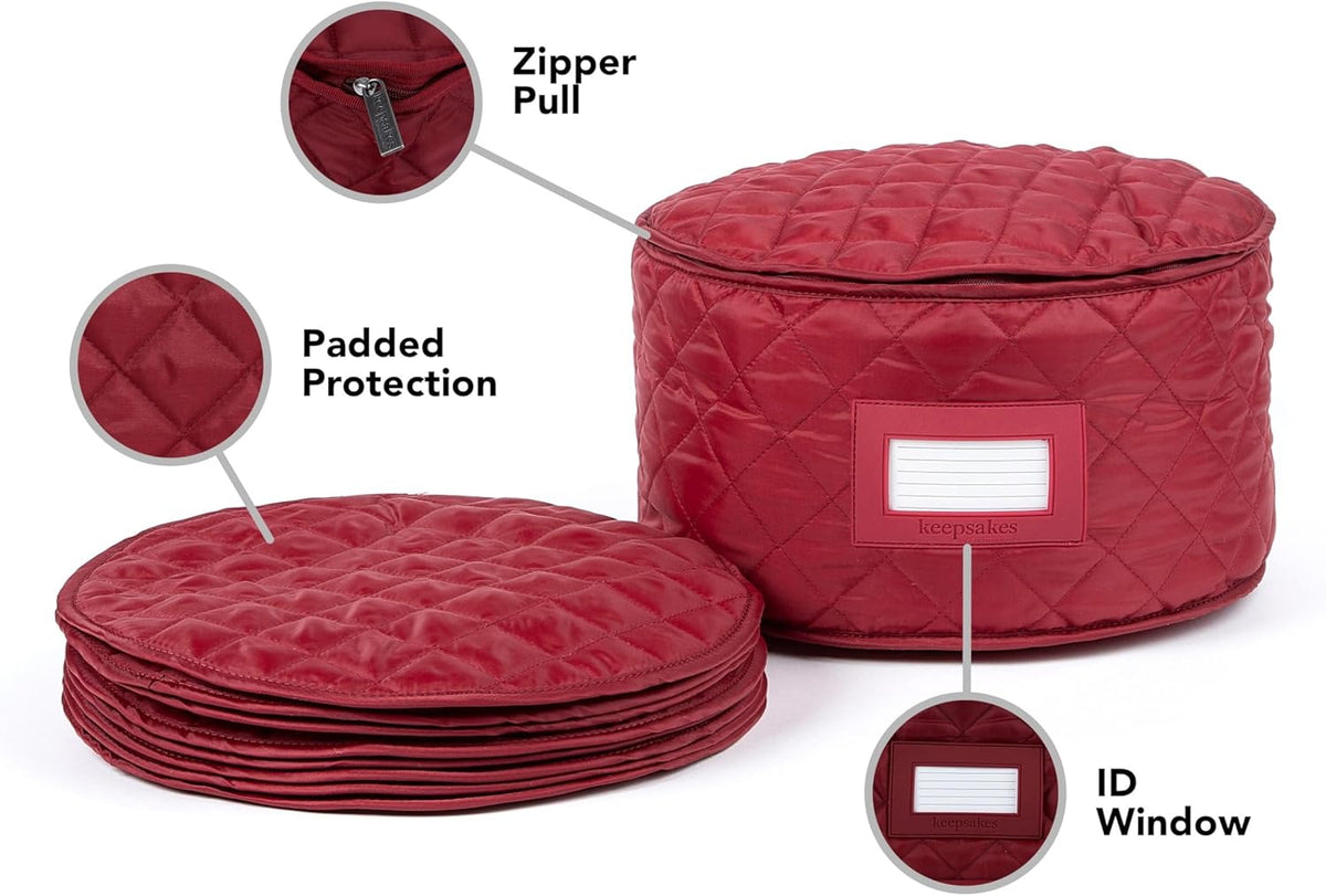 Covermates Keepsakes - Dish Storage - Padded Protection - ID Window - Stain Resistant - Machine Washable - China Storage, Red