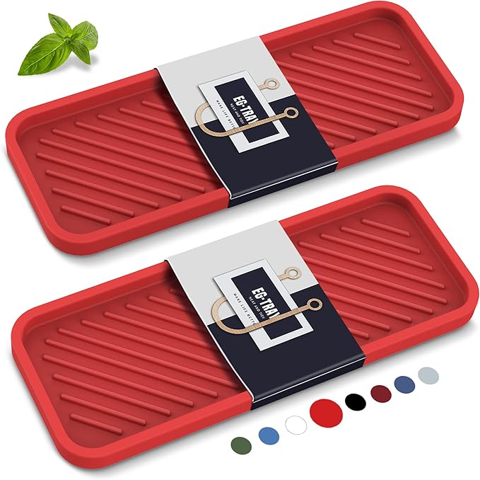 EG-SIPRO Kitchen Sink Organizer Tray,Sponge Holder for Kitchen Sink Bathroom Counter Tray Sponge Caddy Silicone Soap Holder for Soap dispenser, Bottle, Dishwashing Accessories(2-pack)