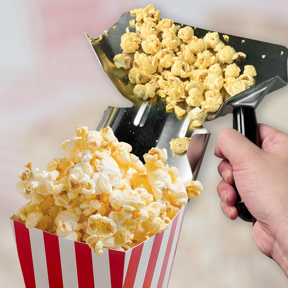 Stainless Steel French Fry Popcorn Scoop, Quick Fill Tool for Food Bags & Boxes, Multipurpose Utility Scooper for Bagger French Fries, Snacks, Desserts, Ice, Dry Goods