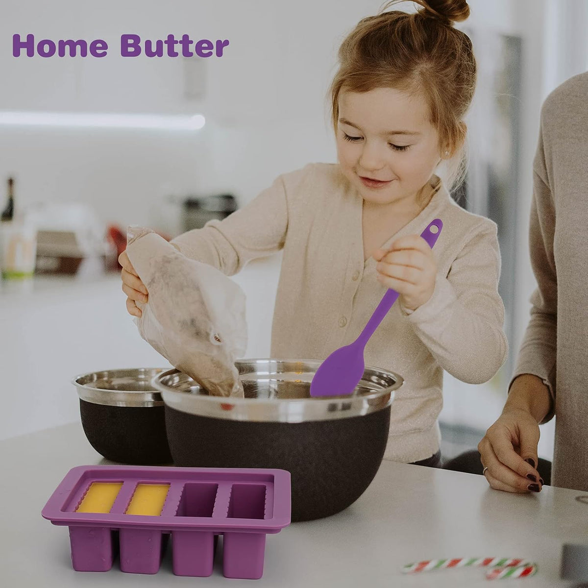 KeFanta Silicone Butter Mold, Butter Molds Tray with Lid,Large Butter Maker with Food Grade Silicone Spatulas,Rectangle Container for Brownies,Homemade Butter,Herbed,Garlic Butter