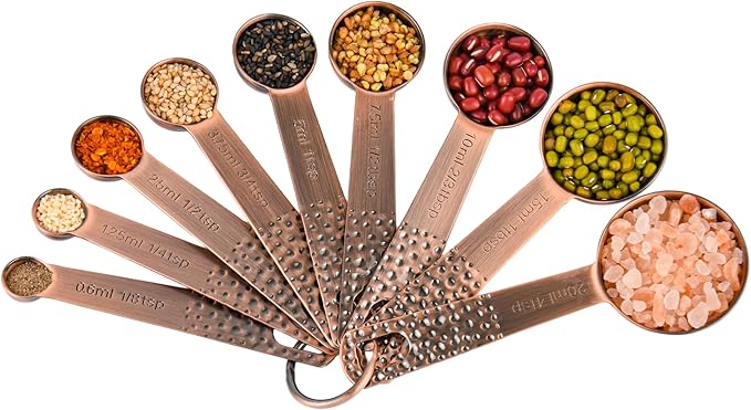 Copper Measuring Cups and Spoons Set, Stainless Steel Measuring Cups and Spoons Set for Baking and Kitchen, Measuring Cups Set with 3/4 Cup Measuring Cup