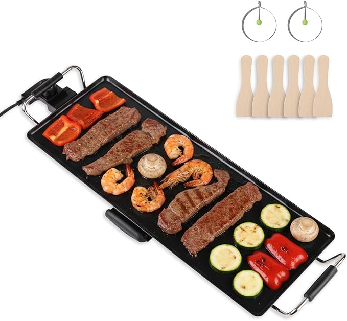 30-Inch Electric Griddle & Teppanyaki Grill, 1400W Large Non-Stick Surface, Intelligent Temperature Control, Easy to Clean. Indoor/Outdoor Use for Pancakes, BBQ, Camping & Gatherings