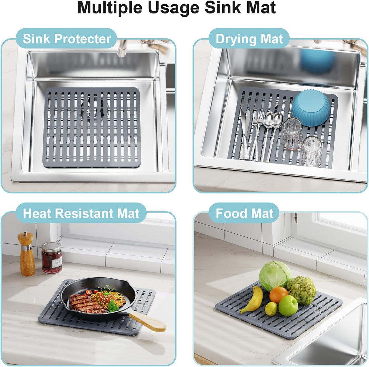 GSlife in Sink Dish Drying Rack - Large Stainless Steel Capacity Expandable Dish Drainer with Sink Protector, 13.4"~20.5'' L x 12.8'' W x 5.7'' H, Silver