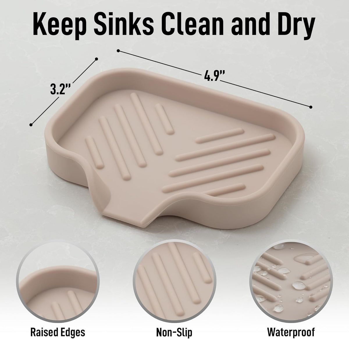 Zulay Kitchen Small Silicone Sponge Holder (4.9x3.3”) – Space-Saving Sink Organizer Tray for Sponge, Soap, Brush & More – Compact Non-Slip Dish for Kitchen & Bathroom (Ivory)