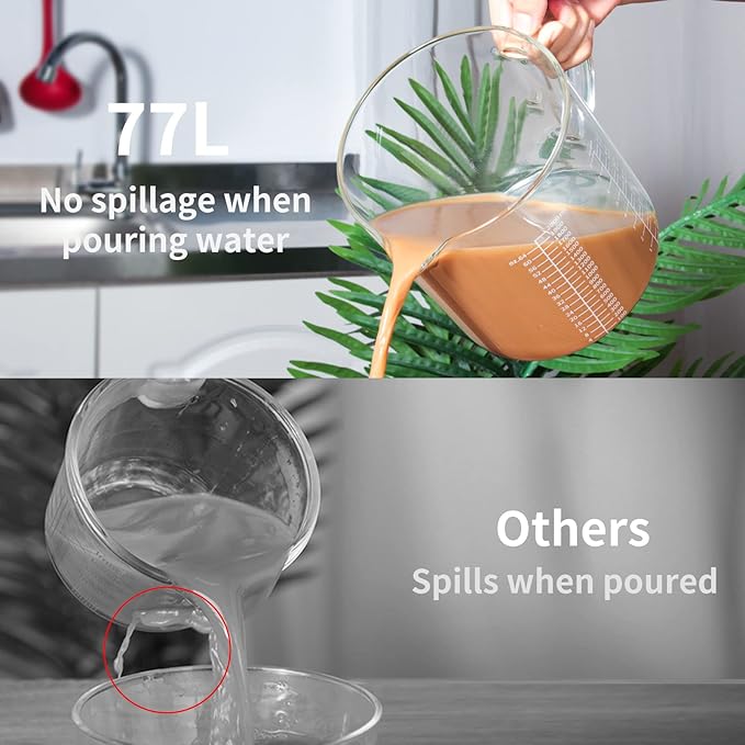 77L Glass Measuring Cup, [Insulated handle, V-Shaped Spout], High Borosilicate Glass Measuring Cup for Kitchen or Restaurant, Easy To Read, 2000 ML (2 Liter, 8 Cup)