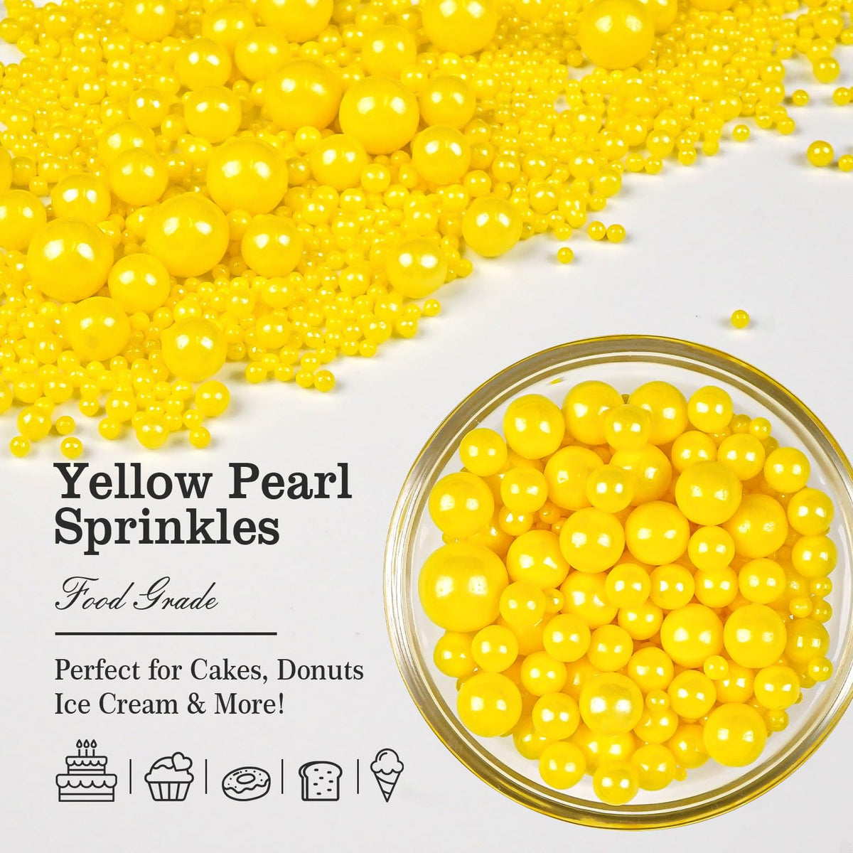 Yellow Pearl Sprinkles for Cake Decorating, Edible Candy Sugar Pearls, 150g/5.29oz Mix Size, Cake Decorations, Cupcake Topper, Ice cream, Cookie, Holiday, Easter, Valentine's Day, Christmas Supplies