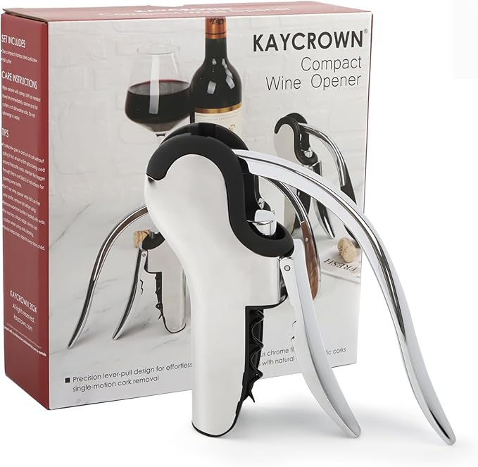 KAYCROWN Stainless Steel Wine Bottle Opener, Vertical Lever Corkscrew with Built-in Foil Cutter Design, Manual Handheld Corkscrew with Ergonomic Lever Pump