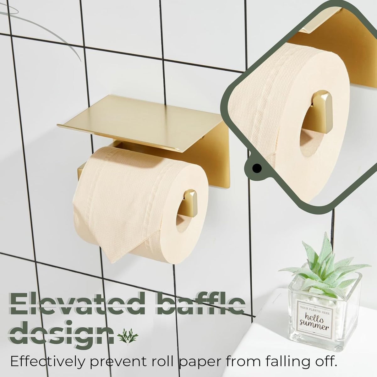 KOKOSIRI Toilet Paper Holder with Shelf Toilet Roll Holder for Bathroom Restroom T-304 Stainless Steel Wall Mounted, Gold Finish, B2010BG