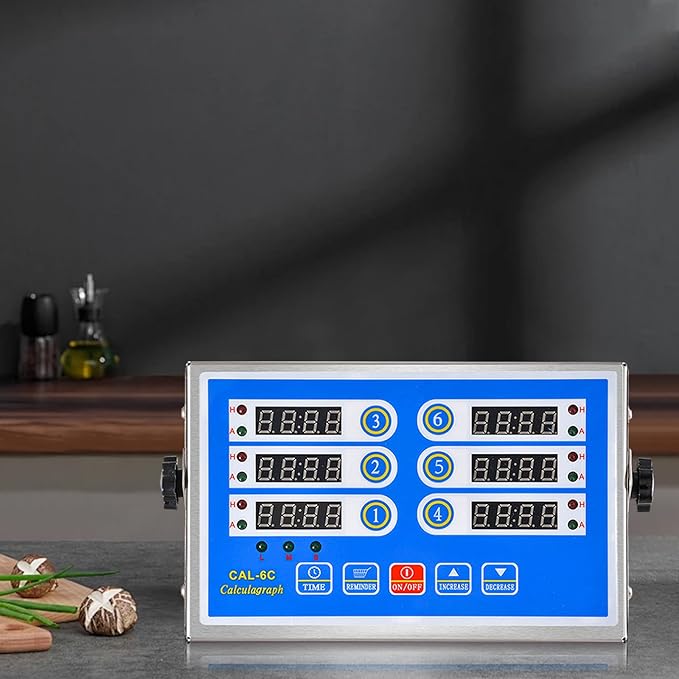 Commercial 6 Channel Kitchen Timer Cooking Countdown with Clear Display Loud Ring Alarm Reminder for Restaurant Multiple Events