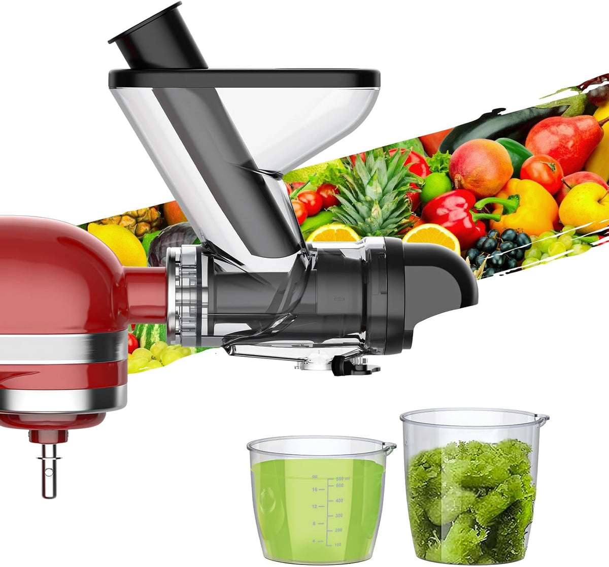 Masticating Juicer Attachment for KitchenAid Stand Mixer, Cold Pressed Juicer Machine, Slow Masticating with Dual Feed Chute, Bladeless Design, Max Nutrient Retention, Easy Clean by InnoMoon