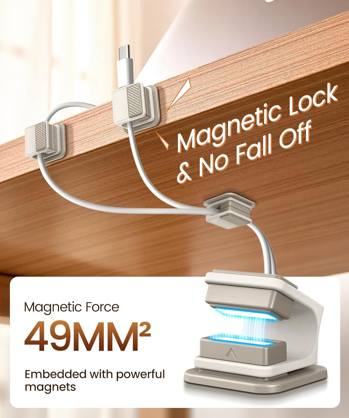 6 Pack Magnetic Cable Clips, Glow in The Dark Cable Holders, GolbinBox Cord Organizer with Shockproof Silicone, Fits up to 8mm Adhesive Cord Clips for Desk, Wall, Nightstand, Car, Home, Office, Stone