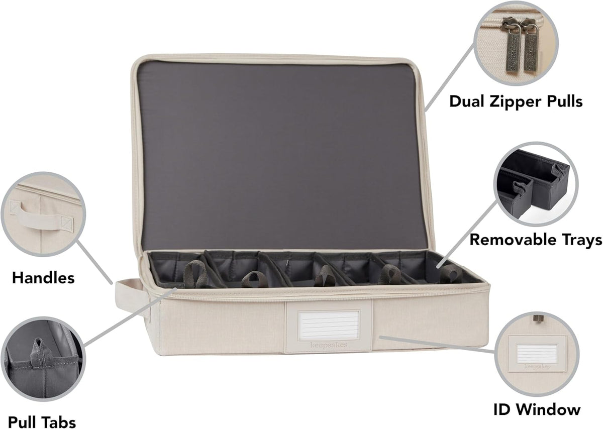 Covermates Keepsakes Flatware Storage Box - Stackable - Reinforced Handles - China Storage, Beige Heather