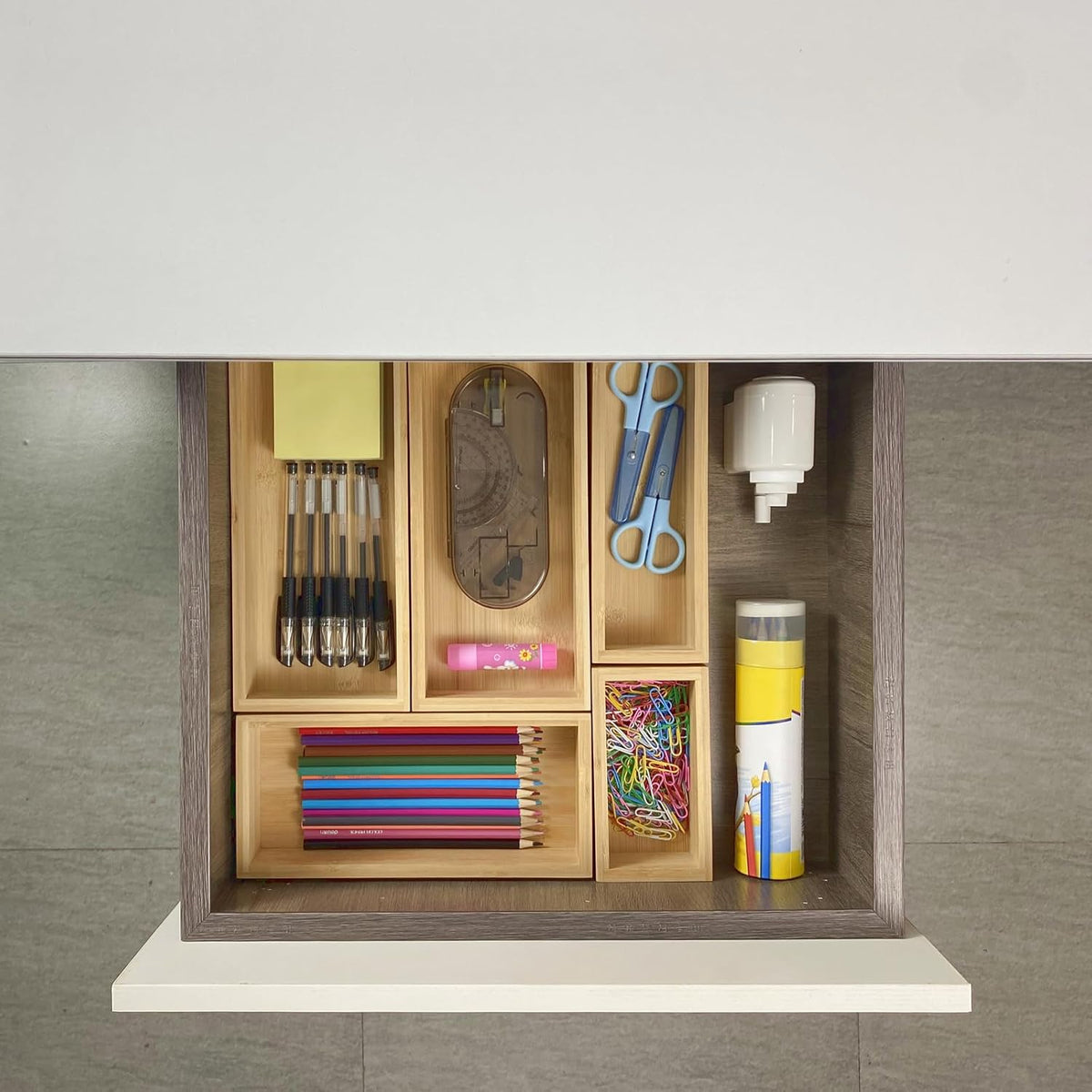 bamboo drawer organizer Set，expandable drawer dividers,wooden storage organizers,large trays for kitchen, bathroom,flatware,Tea Bag Organizer (1 X 5PCS Natural)