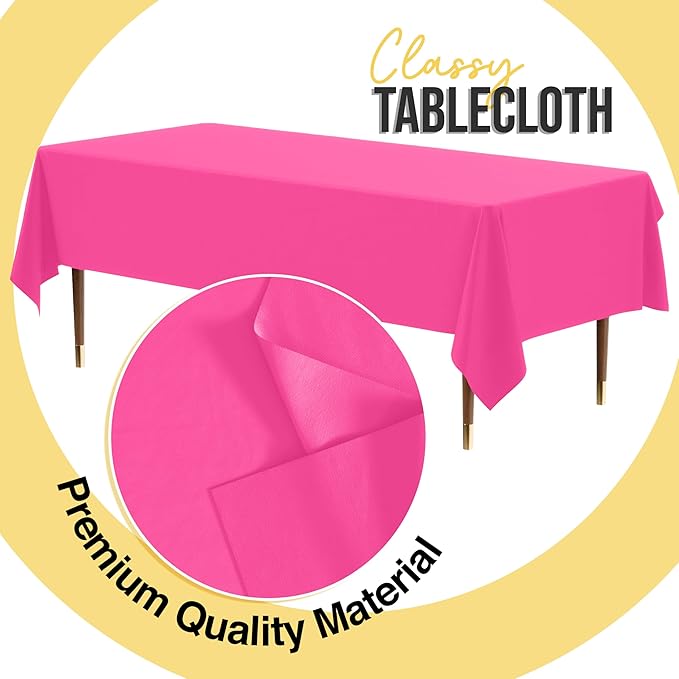 Exquisite 66% Thicker Premium Plastic Table Cloth Rectangle Table Cover 0.5 Mil 6 Pack Cerise Table Cloth 54 Inch x 108 Inch Disposable Tablecloth Won't Tear Easily Like Cheap Thin Brands