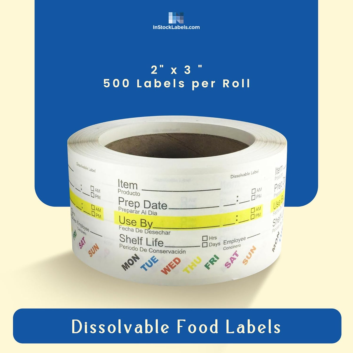 InStockLabels Dissolvable Food Labels - 2” x 3” (500 Labels) - Rotation Food Stickers for Kitchen & Restaurant Supplies - Ideal for Jar, Containers and Freezer Storage, Kitchen Stickers