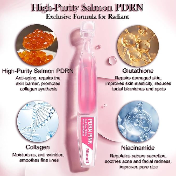 Mtmult Salmon PDRN Serum, Salmon DNA for Face, PDRN Serum - Intense Firming, Repairing, Moisturizing with Collagen, Glutathione, Hyaluronic Acid, 0.05 fl.oz x 10