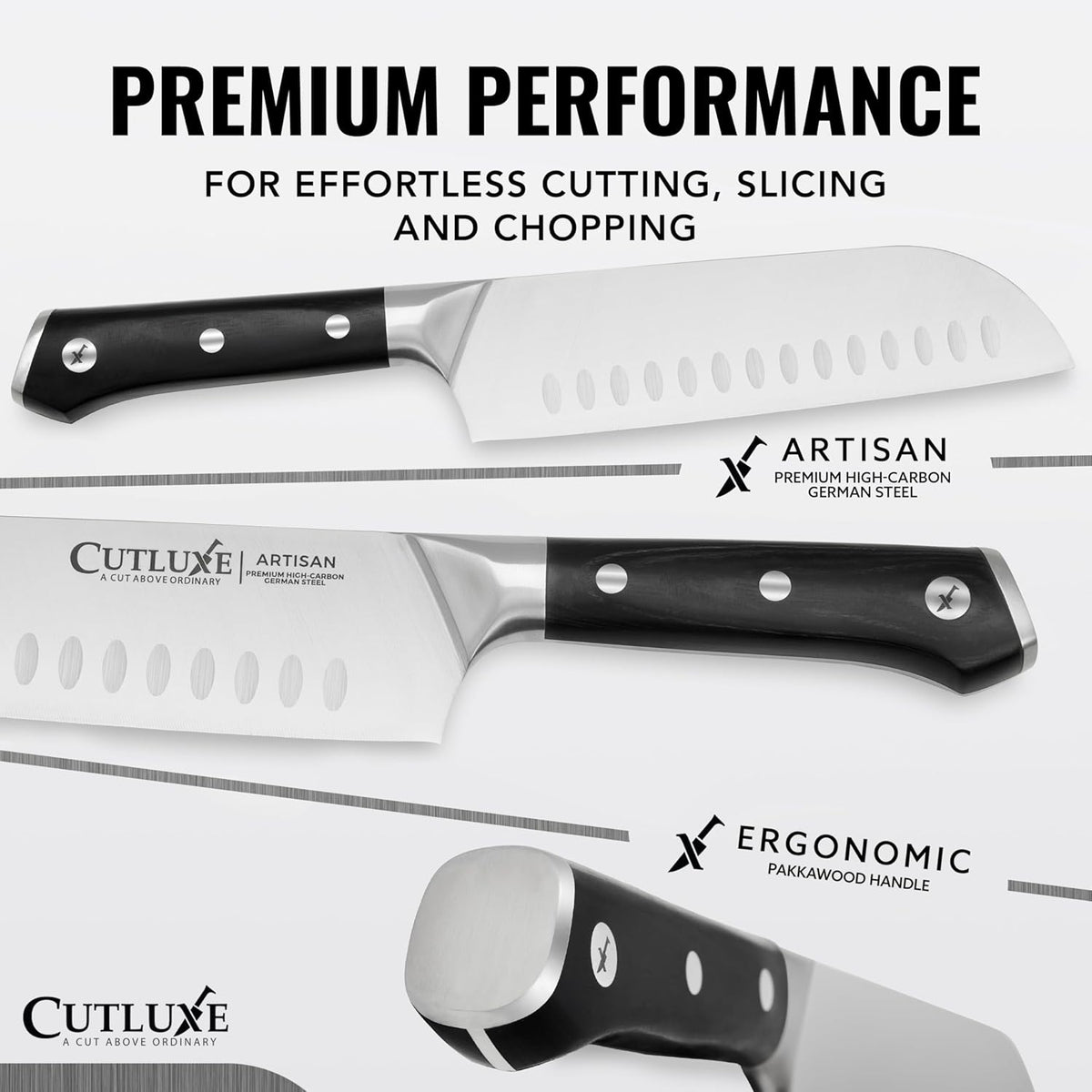 Cutluxe Chef Knife Set, 3 PCS Professional Chef's Knife Set – Razor Sharp German Steel, Full Tang, Ergonomic Handles - Artisan Series