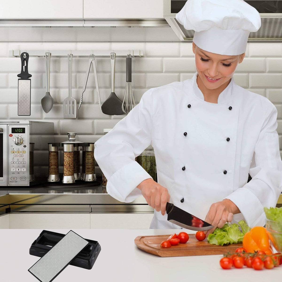 Double-sided Diamond Sharpening Stone, Knife Sharpener Stone diamond sharpener Honeycomb Surface Plate with Non-slip Base for Scissors Knives Outdoor Kitchen Sharpen Tools (400/1000 Grit)