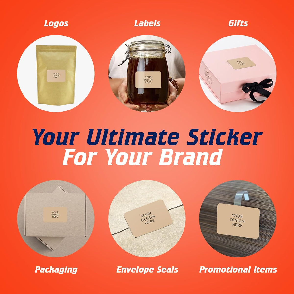 100 Custom Vinyl Stickers - Upload Your own Image, Text, Design, Logo - Personalized Logo Labels for Handmade, Packaging, Bottle, Jars, Candle, Brand Stickers (Brown, 4x2)
