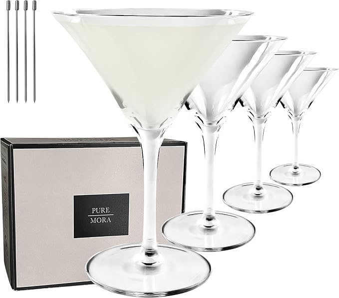 MORA PURE Martini Glasses, Set of 4-7oz - Handblown Premium Crystal Glass for Cockails, Martinis, Home Bar, Cosmos, Gimlet, Parties, Etc - Modern Classic Cocktail Glassware, Gift for Him/Her