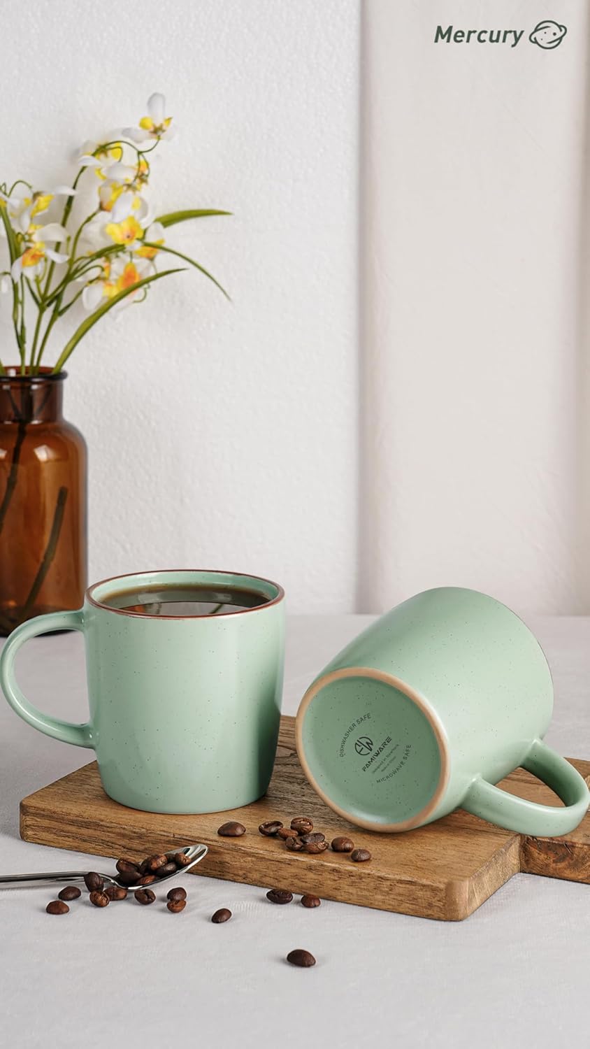 famiware Mercury Coffee Mugs 13 oz, Coffee Mugs Set of 4 with Handle, Cups for Latte, Hot Tea, Cappuccino, Mocha, Cocoa, Light Green