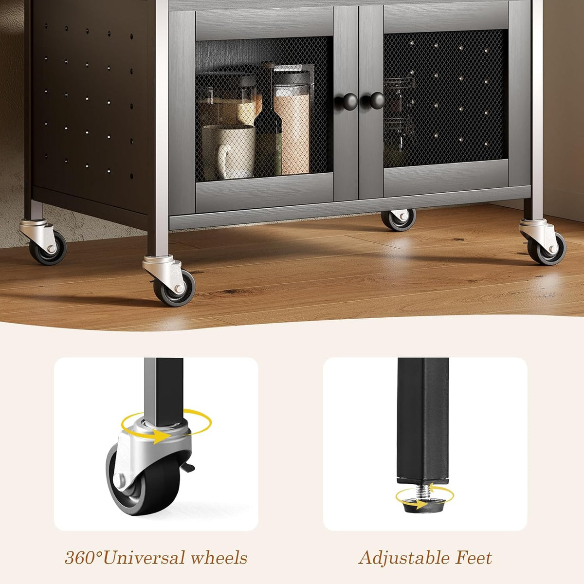 Coffee Cart Station with Storage Drawer, Small Microwave Stand with Storage Cabinet, Coffee Stand Station, Rolling Island Cart for Living Room, Dining Room, Kitchen, Black