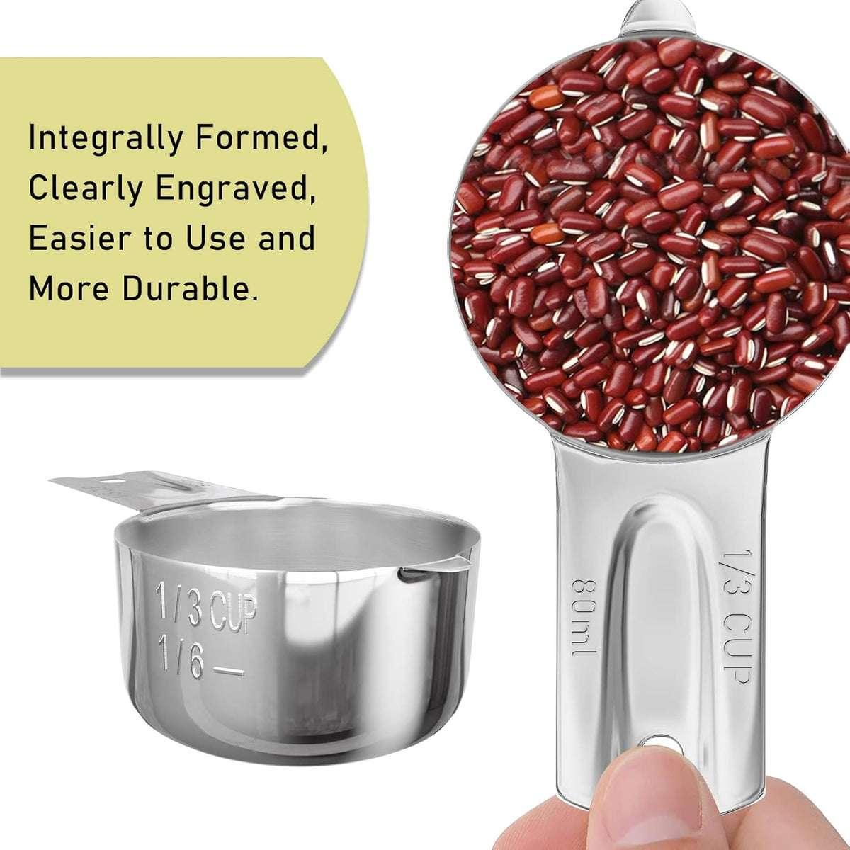 1PCS 1/3Cup (80ml, 2.7oz) Single Measuring Cup, Stainless Steel Measure Scoop, Metric and US Measurement, Dishwasher Safe