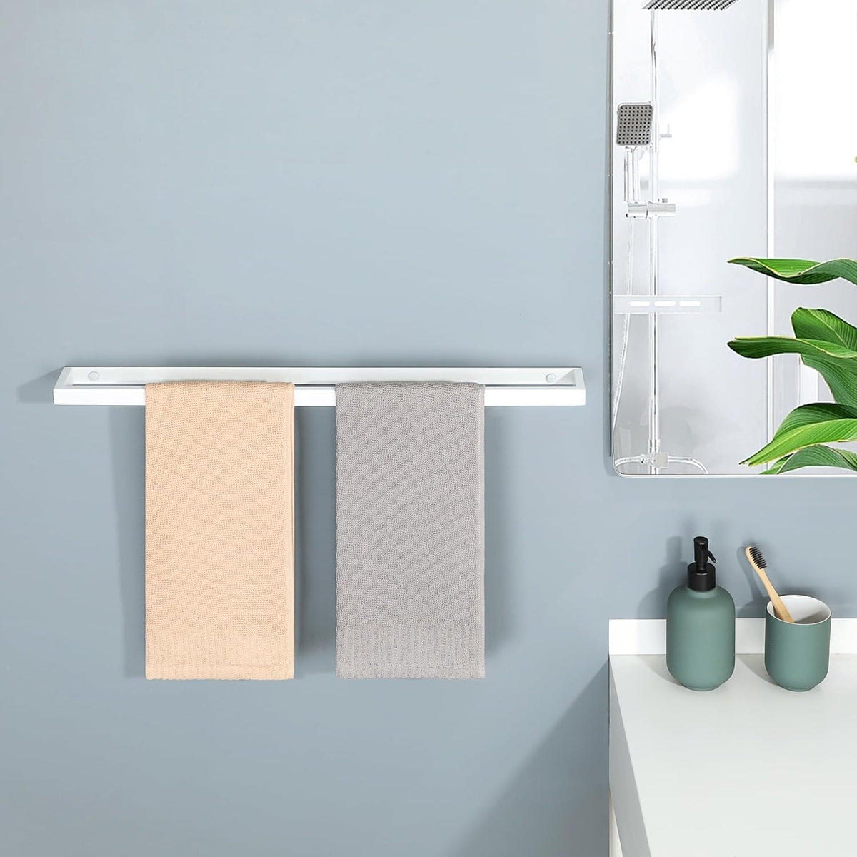 Alise Bath Towel Bar,Wall Mount Towel Holder Towel Rack Towel Hanger for Bathroom Lavatory,24'' SUS304 Stainless Steel Towel Rail,White Finish,GJF060-W
