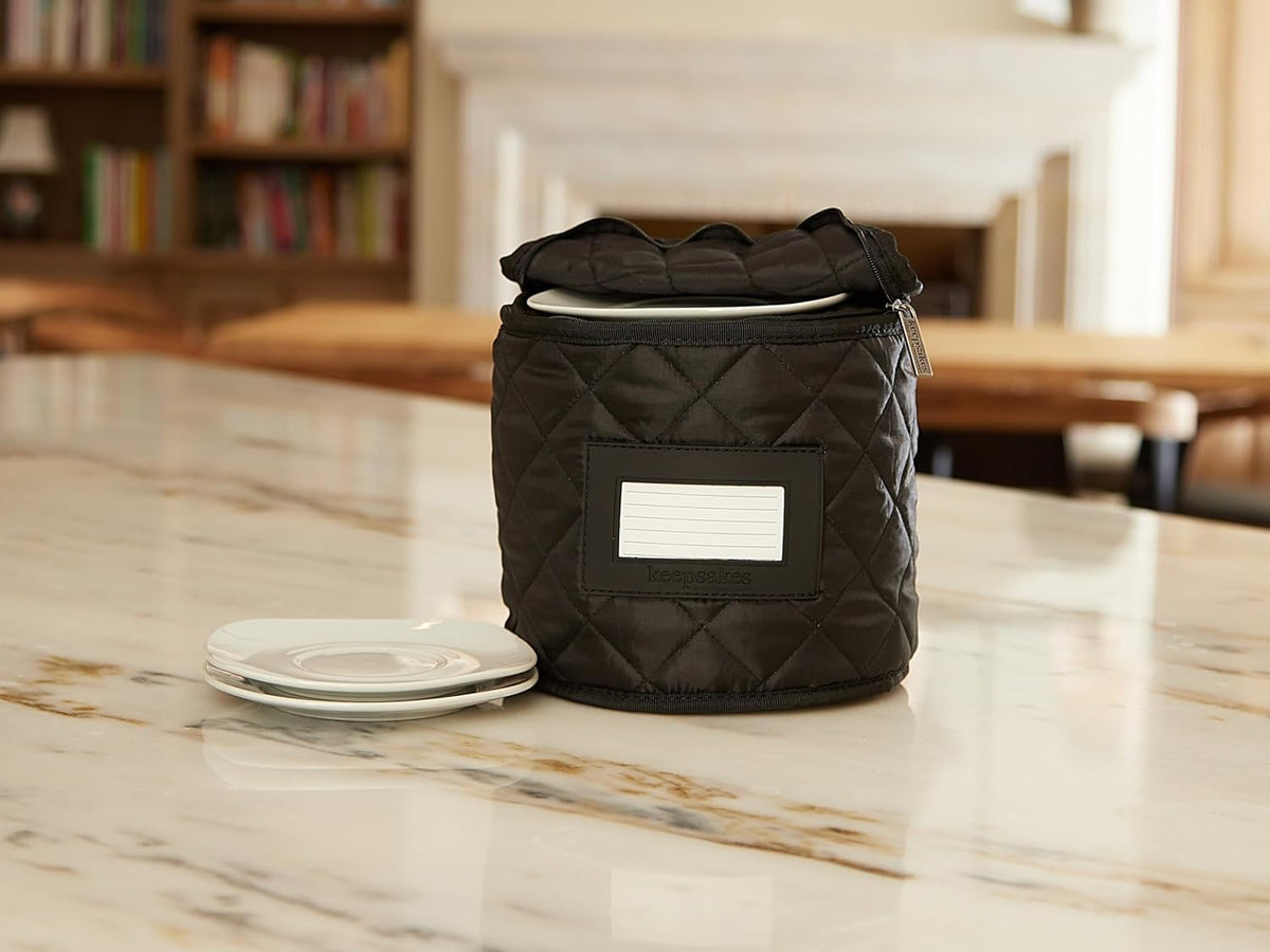 Covermates Keepsakes - Dish Storage - Padded Protection - ID Window - Stain Resistant - Machine Washable - China Storage, Black