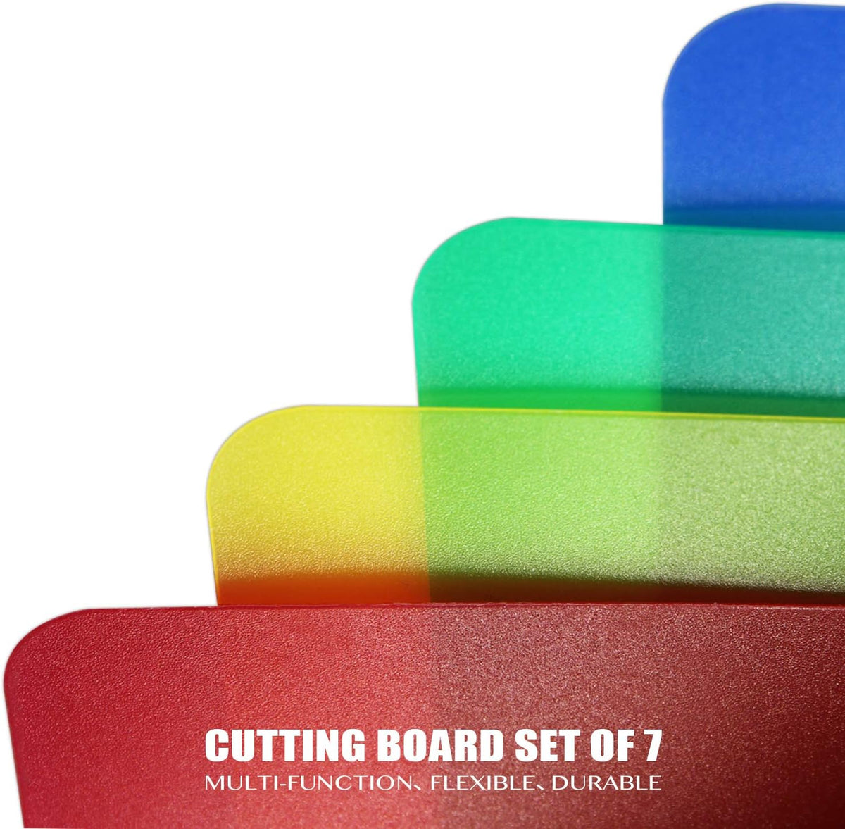 Fotouzy Plastic Cutting Boards for Kitchen, Flexible Cutting Mats Set of 7, BPA-Free, Non-Porous, Dishwasher Safe, 15x12 In, 7 Translucent Colors