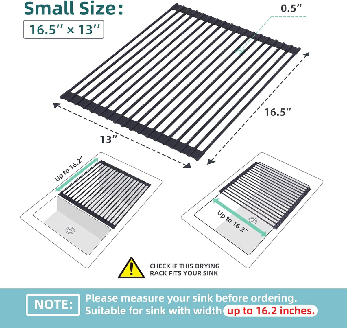 Ohuhu Roll Up Dish Racks, 16.5" L x 13" W Over The Sink Dish Drainer Drying Rack Kitchen Sink Organizer Silicone Wrapped Large in Sink Dish Drying Rack Foldable Rolling Drain Mats Anti-Slip