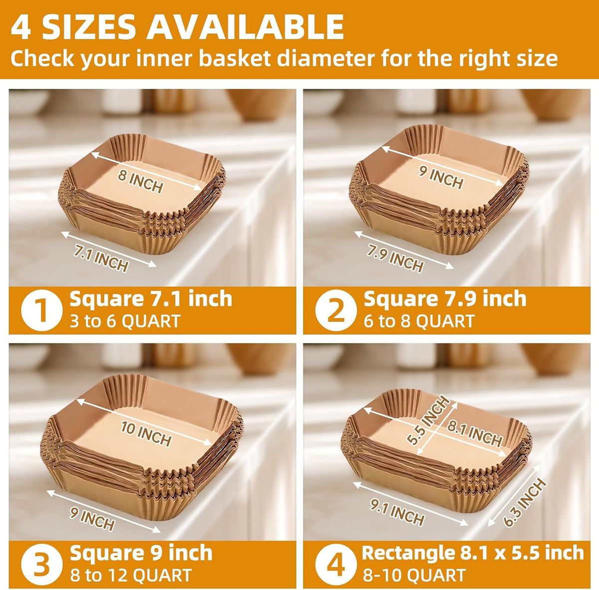 7.1 inch Air Fryer Paper Liners for Instant Pot Vortex Plus 4QT, 200pcs 3-6 Qt Thickened Square Disposable Parchment Liner Compatible with Ninja AF141/Chefman/Cosori Airfryer