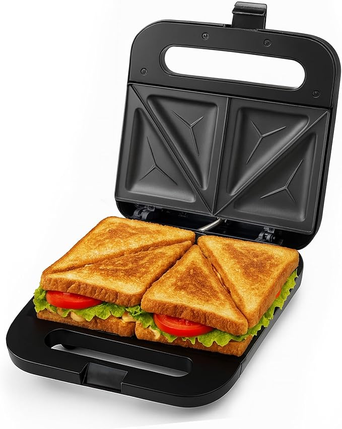 OVENTE Electric Sandwich Maker with Non-Stick Plates, Indicator Lights, Cool Touch Handle, Easy to Clean and Store, Perfect for Cooking Breakfast, Grilled Cheese, Tuna Melts and Snacks, Black GPS401B