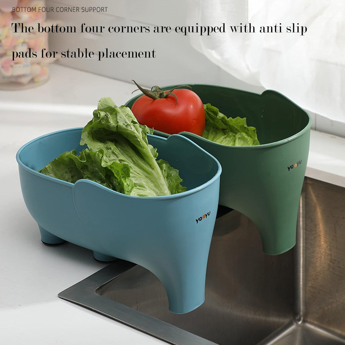 3PCS Vegetables Washing Basket - Elephant Drainage for Fruit, Pasta, Noodles - Kitchen Draining (Blue, Green, Gray)
