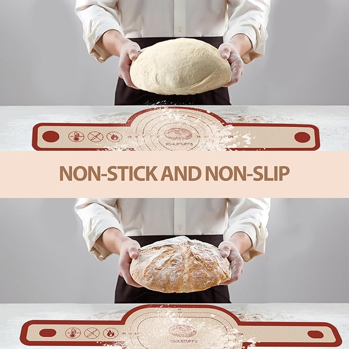 Silicone Bread Sling for Dutch Oven, 2 PCS Red Non-Stick & Reusable Bread Baking Mat with Extra Long Handles, Easy and Safe Sourdough Transfer, Dishwasher Safe Baker's Tools, Round and oval