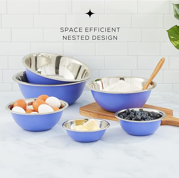 JoyJolt Stainless Steel Mixing Bowl Set of 6-5qt to 0.5qt Nesting Bowls for Dough, Batter & Baking