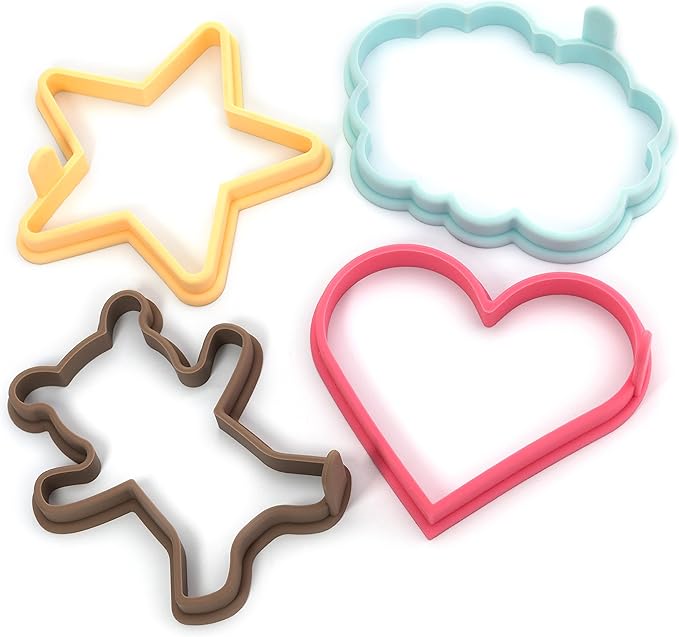 Silicone Pancake Molds for Heart, Star, Teddy Bear, Cloud Shape Pancakes, Set of 4, Premium Nonstick Pancake Shaper for Kids, Pancake Maker Mold for Griddle