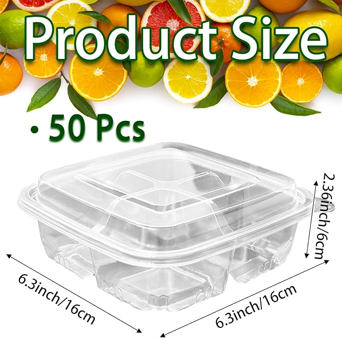 Haawooky 50 Pcs Bento Snack Food Containers,4 Compartment Lunchable Container with Lids,Divided Food Storage Containers For Travel Work School